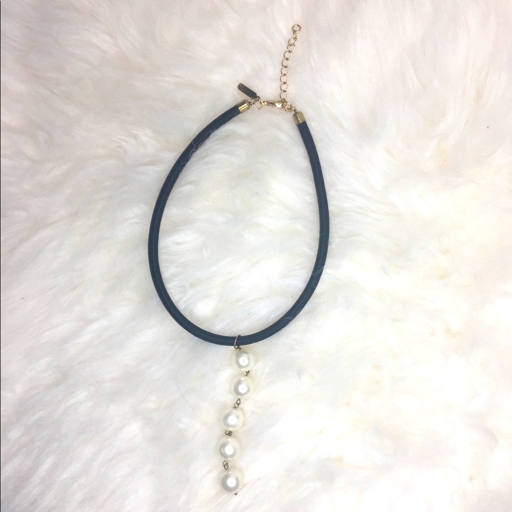 Imitation Pearl Necklace with black band and gold chain closure/clasp